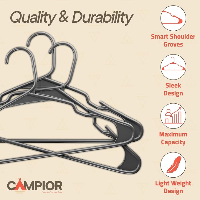 Gray Plastic Hangers 150 Pack– Heavy-Duty Plastic Hangers Slim and Space-Saving, Durable and Lightweight PP with Non-Slip Shoulder Notches for Slip Dresses, Suits, Jackets & Camisoles - Image 4