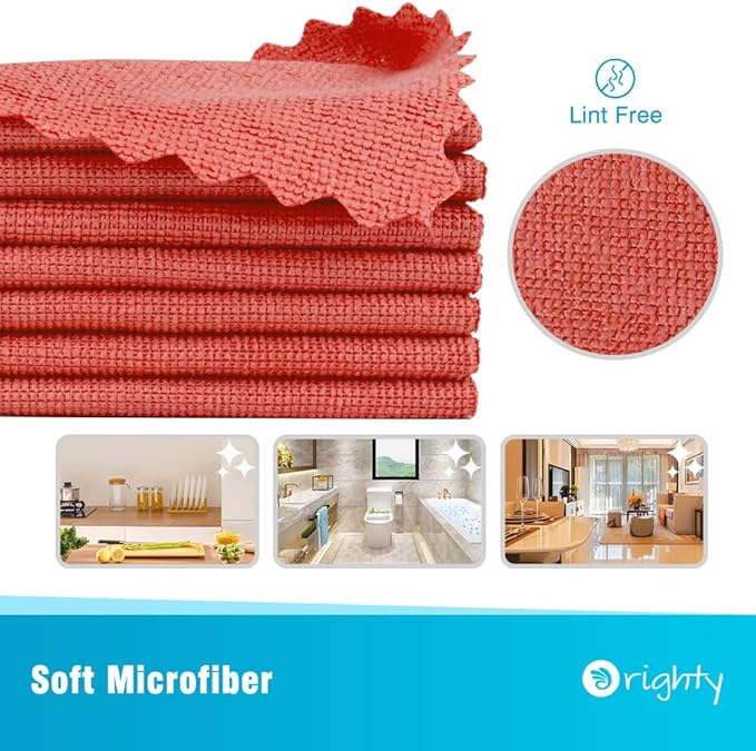 Orighty Microfiber Cleaning Cloth, 800 Pack Highly Absorbent Cleaning Rags, Household Cleaning Supplies, Reusable Microfiber Towels Lint Free Cloths for House, Kitchen, Car Care, 12x11 inch, Red - Image 2