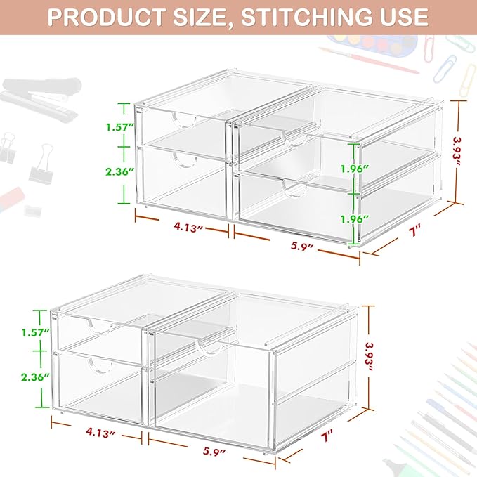 caktraie Acrylic 2-Pack 7-Drawer Makeup & Storage Organizer for Bath,Desk - Image 3