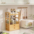 AmazerBath Bamboo Bathroom Counter Organizer, 2-Tier Makeup Organizer with 2 Drawers, Vanity Organizer Storage Coffee Matcha Station, Compact Shelf for Bathroom Kitchen Office Countertop - Image 7