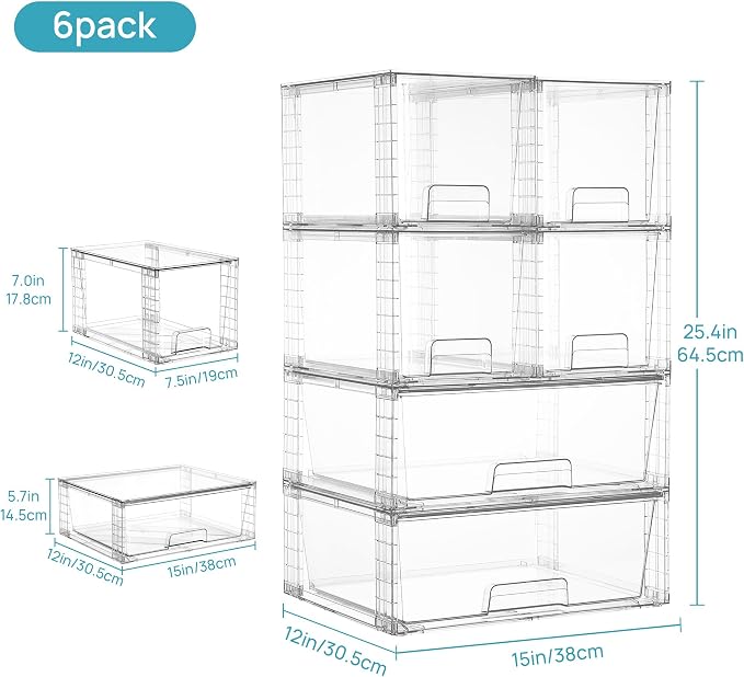 Vtopmart Clear Stackable Storage Drawers, 6 Pack Large Organizer Set - Image 3