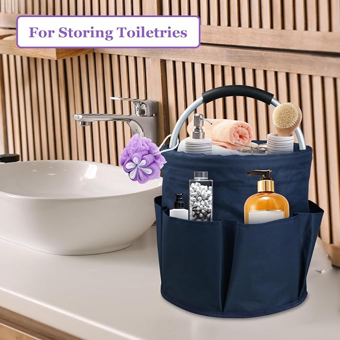 17L Bucket Tool Organizer with 6 Side Pockets, 2Pcs Collapsible Cleaning Caddy with Handle, Folding Gardening Tool Bag, Multifunctional Storage Basket for Garden, Bathroom, Black + Navy Blue - Image 8