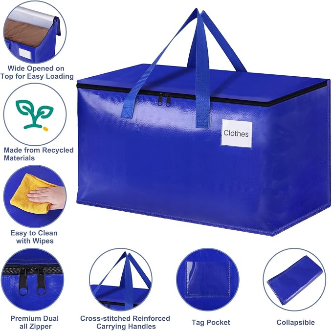 StorageRight Moving Bags, Moving Boxes, 93L 8-Pack Sotrage Bags Totes, Blue - Image 3