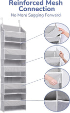 ULG 1 Pack Over Door Organizer with 5 Large Pockets 10 Mesh Side Pockets, 44 lbs Weight Capacity Hanging Storage Organizer with Clear Window for Kids Toys, Shoes, Diapers, Grey, 5 Layer - Image 6