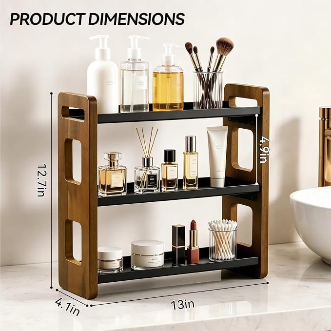 3-Tier Acacia Wood Bathroom Countertop Organizers and Storage, Vanity Bathroom Sink Organizer Shelf for Skin Care Makeup Cologne and Perfume, Small Countertop Storage Organizer for Dresser - Image 2