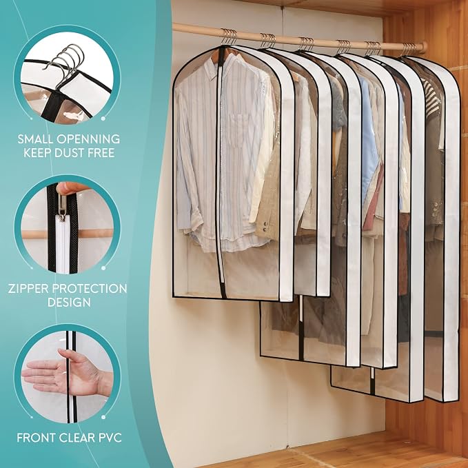 4 Pack - Dress Bags for Gowns Long W/ 4" Gussetes, 60'' Long Garment Bags for Gowns,Clear Garment Bags for Hanging Clothes, Dress Garment Bag for Storage and Travel - 24'' x 60'' - Image 5
