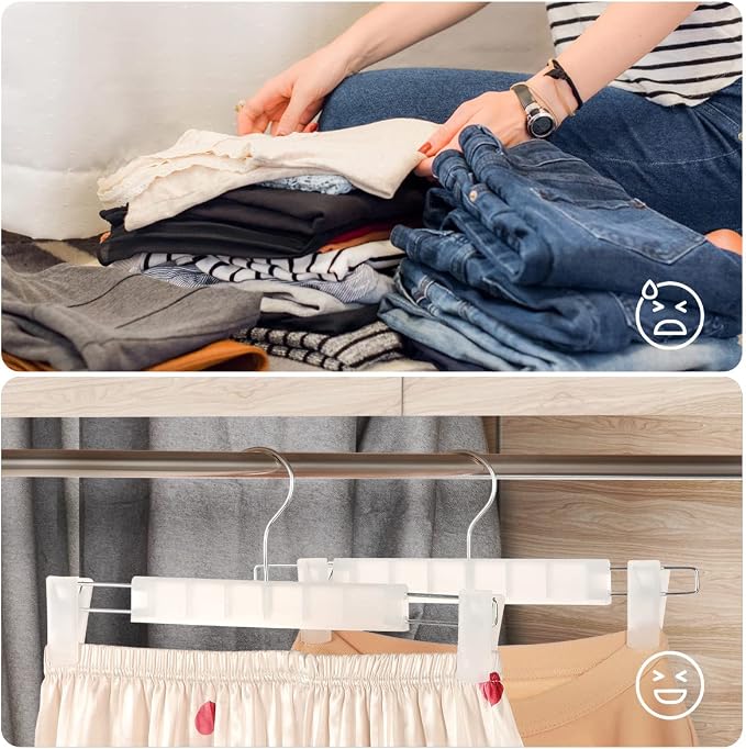 GUANJUNE Clothes Pants Hangers, Space-Saving Skirt Holders with 360 ° Swivel Hooks, Adjustable Clips, Trouser Hangers, Clothes Coat Garment Jeans Hangers (30 Pack, Transparent) - Image 5