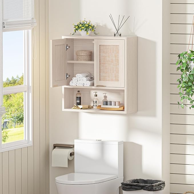 LEYAOYAO Rattan Bathroom Wall Storage Cabinet, Boho Medicine Cabinet - Image 8