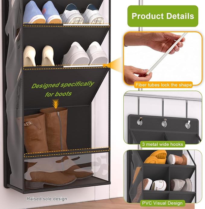 Over the Door Shoe Organizer for 16-20 Pairs, Black - Image 2