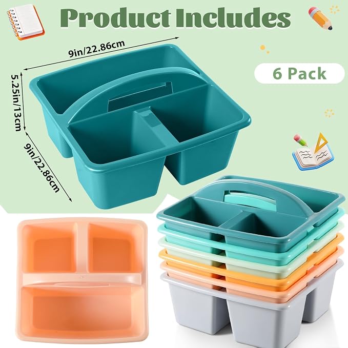 6 Pack Plastic Classroom Organizer Caddy with Handle, Morandi - Image 2