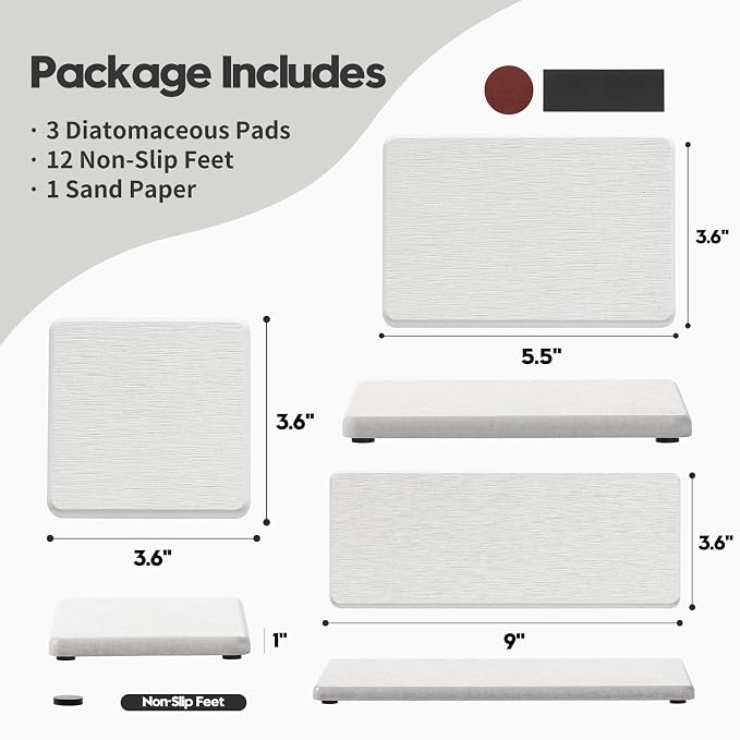 Razborci 3PCS Bathroom Sink Vanity Trays, Quick Stone Drying Mat Dish Soap Dispenser Sponge Holder for Kitchen Counter, Diatomaceous Earth Water Absorbing Caddy Organizer, Beige - Image 4