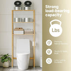 Over The Toilet Storage,3-Tier Bamboo Bathroom Shelf with Paper Holder - Image 7
