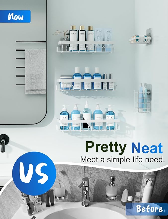 GVY Shower Caddy 5 Pack, Adhesive Shower Organizer Bathroom Shelves,Rustproof Bathroom Organizers and Storage for Home Decor, No Drilling Shower Shelves for Apartment Essentials - Image 4