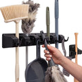 Combo 5 Slot Broom Holder w/ 1 Self Adhesive Mop Gripper No-Drilling, Wall Mount Tool Organizers For Kitchen, Garage, Laundry Room- Anti-Slip Hanger For Brooms, Mops, Rakes, Dustpans (Black / Black) by BerryAve