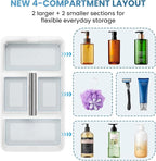BYUNER Plastic Shower Caddy Dorm: Portable Shower Basket Tote with Handle, 4 Compartments, All-Side Drainage, Hard Bathroom & Cleaning Caddy Organizer for college Dorm Room Essentials, White/Silver - Image 6
