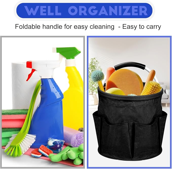 Cleaning Caddy for Cleaning Supplies,17L Cleaning Supply Caddy with Handle Foldable Cleaning Supplies Organizer Bucket Cleaning Products Organizers for Home, Garden (Black) - Image 6