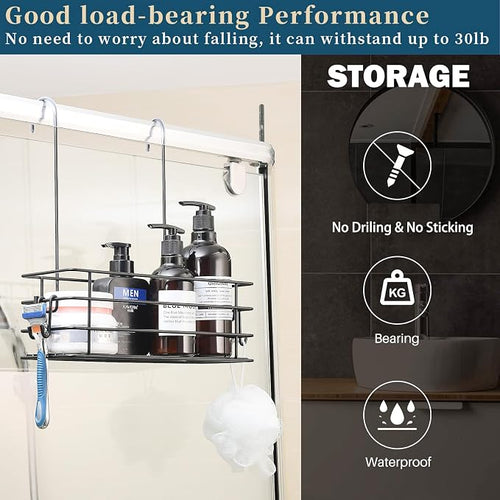 1-Tier Shower Caddy Hanging Shower Organizer Rack with Hooks Over The Door - Image 2