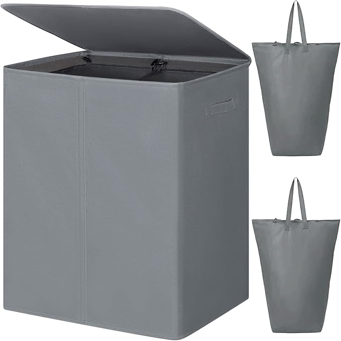 WOWLIVE 154L Double Laundry Hamper 2 Section with Lid and Removable Bags by WOWLIVE