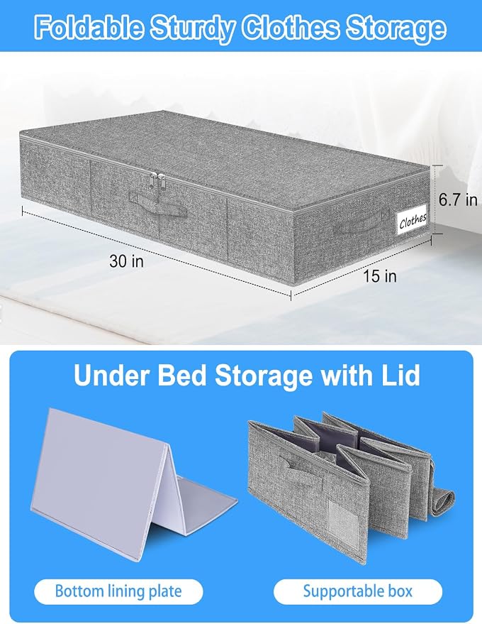 6.7-Inch Under Bed Storage Bin with Zipper Lid, Rigid Sides,2 Pack, Gray | Zipped Lid, Rigid Sides & Bottom, Large Clothes Organizer Box, Off-season Storage, Bedrooms, Closet Organization - Image 3