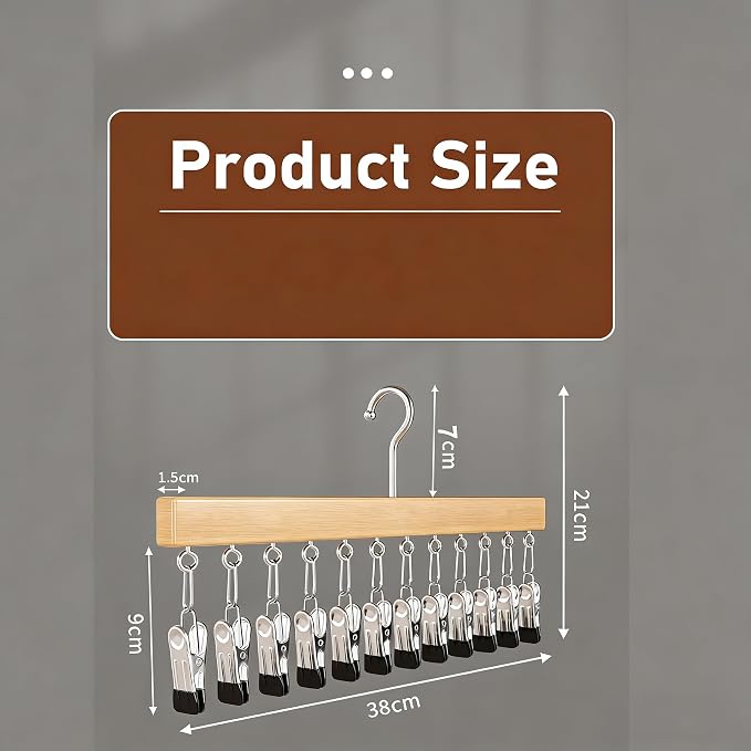 Legging Organizer for Closet, Closet Organizer with Clips, 360° Rotating Space Saving Hanging Clothes Organizer for Closet Organizers and Storage (Wood-12 Clips) - Image 7