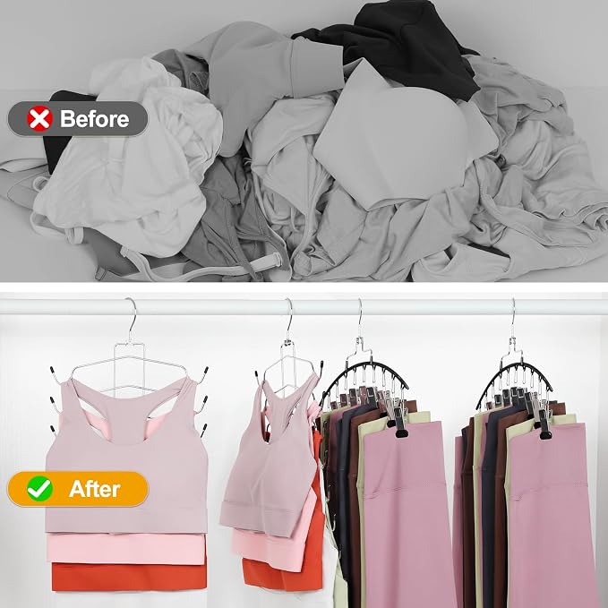 TOPIA HANGER 4 Pack Gym Clothes Organizer, 2 Pack Tank Top Hangers with 2 Pack Leggings Hangers Space Saving Hang 20 Sets Tank Top Bra with Leggings Shorts Pants Yoga Outfits for Closet Black CT78B - Image 2