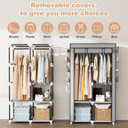 Portable Closet for Hanging Clothes, Portable Wardrobe Closet with Cover, 4 Storage Shelves, 2 Hanging Rods and 8 Side Pockets, Easy Assembly and Sturdy Free Standing Closet for Bedroom, Grey - Image 6