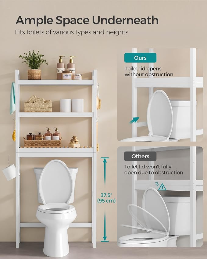 SONGMICS 3-Tier Bamboo Over The Toilet Storage, Adjustable Shelf, 66.9''H - Image 7