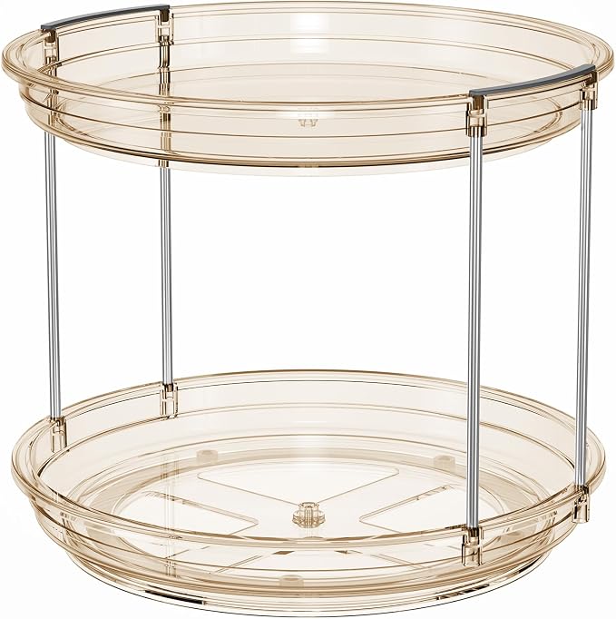 LAMU 2 Pack 2 Tier Lazy Susan Turntable Organizer 9.25'' Rotating Spice Rack Organization for Cabinet, Kitchen, Pantry, Countertop, Bathroom, Vanity, Medicine Cabinet Organizer, Amber - Image 9