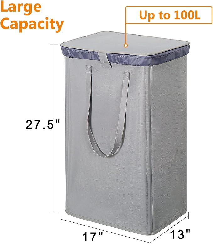 WOWLIVE 100L Laundry Hamper with Lid, Tall Dirty Laundry Basket for Dorm - Image 4