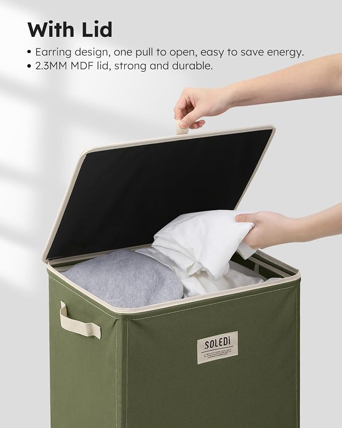 SOLEDI 100L Laundry Hamper with Lid, Large Collapsible Laundry Basket - Image 5