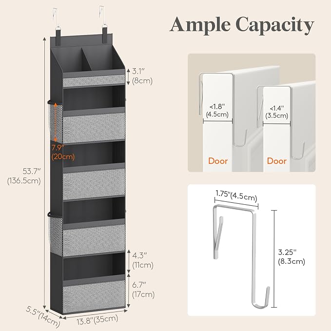 Lifewit 5 Tier Over the Door Organizer, Diaper Hanging Storage, Gray - Image 3