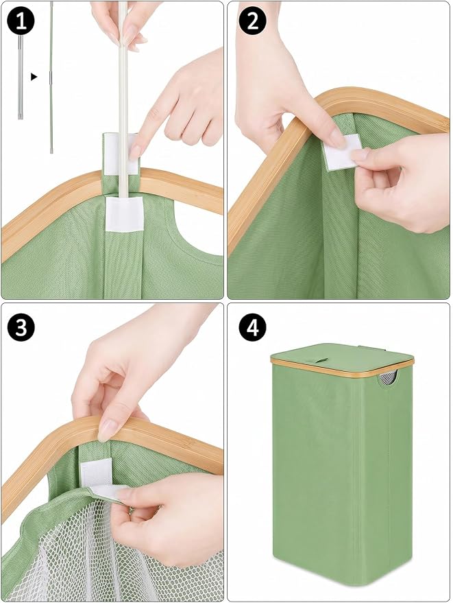 IEGrow Laundry Hamper with Lid,110L Laundry Basket with Mesh Bags,Green - Image 3