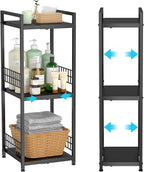 DAOUTIME 3-Tier Metal Shelving Unit, Expandable, Free-Standing, Narrow, Open Floor Shelves, Ideal for Bathroom, Kitchen, Laundry, Storage, Organization by DAOUTIME