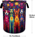 Dog Flower Laundry Basket Foldable Laundry Hamper With Handles Clothes Storage Bucket Organizer Laundry Bag For Bedroom Bathroom Laundry Storage 19.6 x 15.7 - Image 2