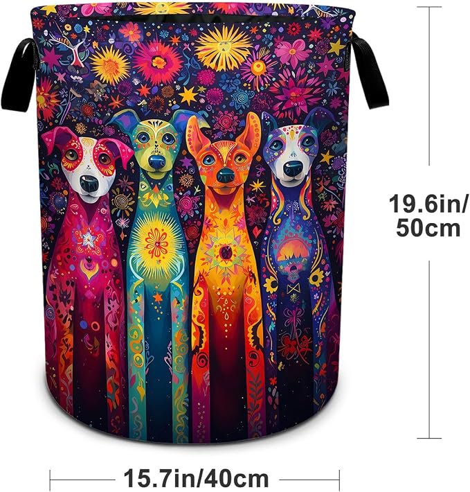 Dog Flower Laundry Basket Foldable Laundry Hamper With Handles Clothes Storage Bucket Organizer Laundry Bag For Bedroom Bathroom Laundry Storage 19.6 x 15.7 - Image 2