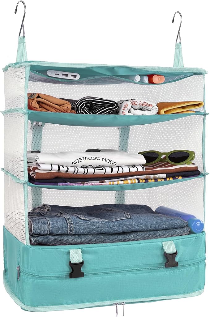 Surblue Hanging Closet Storage Bag Collapsible 3-Shelf Washable Oxford Fabric with 2 Hooks (XL 17.71 * 11.81 * 20in,Aqua Blue) by SURBLUE