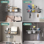 Veken 6-Pack Rustproof & Waterproof Shower Caddy, Adhesive Shelves Rack, Large Capacity Bathroom, College Dorm & Apartment Organizers, No-Drill Wall Mount Living Room & Bedroom Decor, Light Grey - Image 6