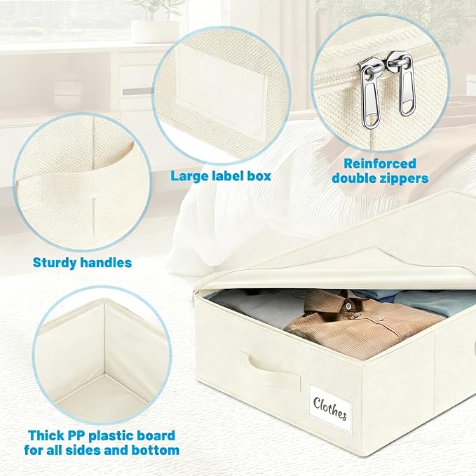 Under Bed Storage Container Bins 2 Pack, Low Profile Foldable Underbed Clothes Storage Organizer W/ Ultra Thick Fabric and Sturdy Bottom/Sides, Dual Zipper Storage Box for Dorm and Home 30x16x6.7" - Image 6