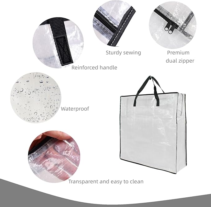 3 Pack Clear Storage Bags with Zipper and Handles, Blanket Bags For Closet Storage, Moving and Packing Supplies for College, Underbed Storage Organizer for Clothes Pillow Bedding Christmas Wreath - Image 3