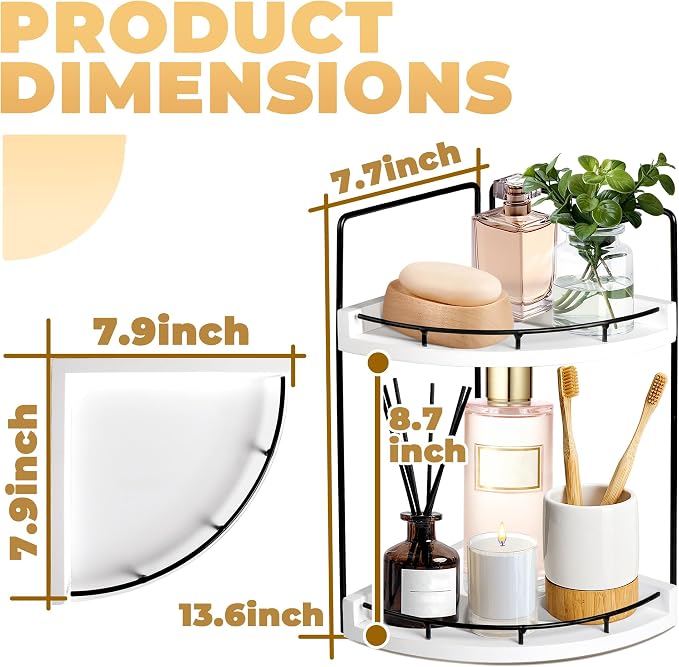 2 Tier Bathroom Counter Organizer, Bathroom Counter Tray and Vanity Organizer, Wood Corner Countertop for Kitchen, Dresser (White) - Image 3