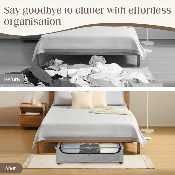 Under Bed Storage with Wheels, 2 Pack Under Bed Storage Containers, 10.6 inches Tall Underbed storage bins on Wheels, Rolling Under the Bed Metal Drawers for Clothes, Blankets, Shoes (XXXL, 90L) - Image 6