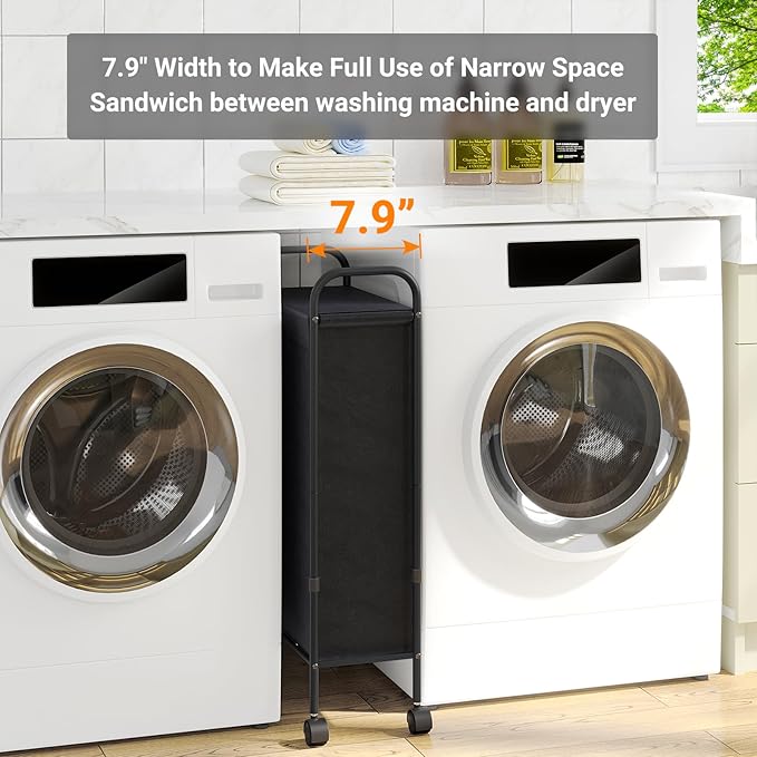 ELYKEN Slim Laundry Hamper with Lid & Wheels, 50L Rolling Laundry Basket - Image 2