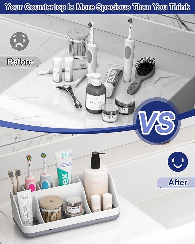 Bathroom Counter Organizer and Storage, 7 Slots Detachable Toothbrush Holders for Bathrooms, Anti-Slip Electric Toothbrush and Toothpaste Holder Countertop Vanity Organizer Accessories for Adults Kids - Image 6
