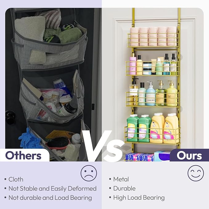 SWTYMIKI Over The Door Organizer - Door Organizer Hanging with 5 Adjustable Metal Large Capacity Basket and 6 Coat Hook, Wall Mounted Shelf for Bedroom Closet Bathroom Laundry Pantry Cabinet Kitchen - Image 4