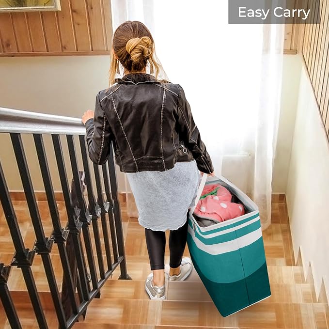 HomeHacks 2 Pack Large Laundry Baskets, Laundry Hampers Bags (Green 75Lx2) | Waterproof, Freestanding, Collapsible Clothes Hamper with Reinforced Handles in Laundry Room, Dorm, Bathroom, Bedroom - Image 7