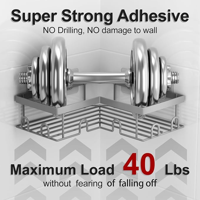 Liuoud Corner Shower Caddy, 5 Pack Adhesive Stainless Steel Organizer, Grey - Image 4