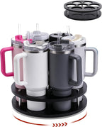 Rotating Wood Tumbler Organizer, 30 oz 40 oz Spinning Turnable Tumblers Holder, 360° Rotatable 7 Large Cups Bottle Tumbler Storage Display Stand, Rotate Syrup Organizer for Cabinet Countertop（Black） by FAITIO