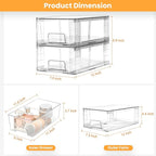 2 Pack Stackable Storage Drawers,Plastic Organizers Bins, Drawers Storage with Handles and Movable Dividers for Organization and Storage in Fridge,Bathroom, Pantry, Kitchen Cabinets, Under Sink - Image 3