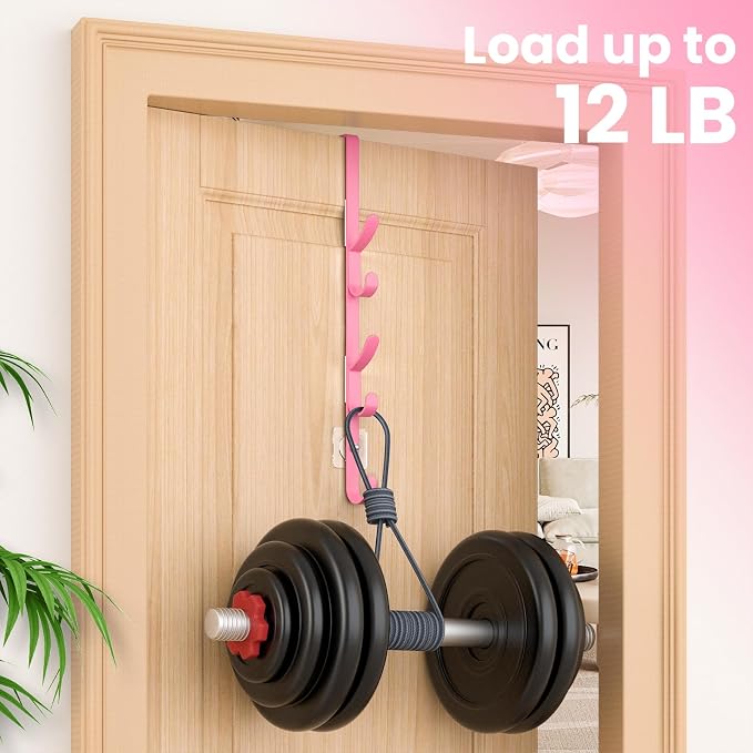 Kaiferty Over the Door Hooks, Metal Door Hooks for Hanging, Over the Door Purse Organizer for Coat Hanger, Back of Shower Door for Hanging Towel Rack Clothes, Hat, Bathroom, Closet (Pink-3Packs) - Image 7