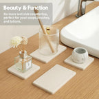 Razborci 4PCS Bathroom Sink Vanity Trays, Diatomaceous Earth Quick Stone Drying Mat Kitchen Counter Dish Soap Dispenser Sponge Holder, Water Absorbing Caddy Organizer for Bottle & Cup, Beige - Image 2